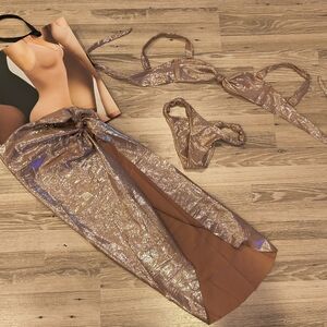 Skims Swim 3-Piece Liquid Shine Bikini | Size XXS